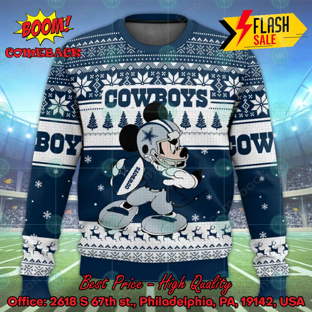 NFL Dallas Cowboys Mickey Mouse Player Ugly Christmas Sweater