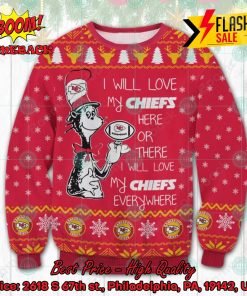 NFL Kansas City Chiefs Dr Seuss I Will Love My Chiefs Everywhere Ugly Christmas Sweater