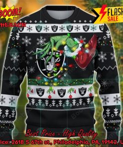 NFL Las Vegas Raiders Grinch Hand Christmas Light Ugly Christmas Sweater