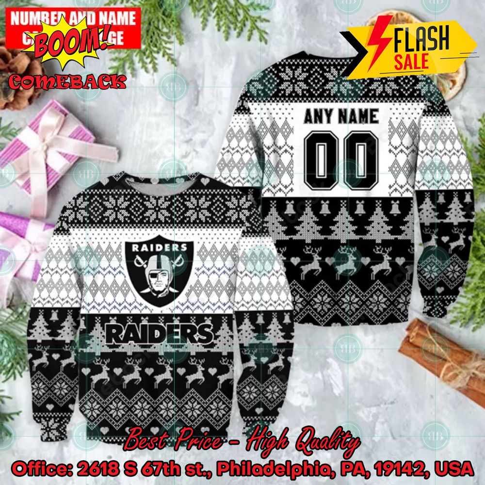 NFL Las Vegas Raiders Personalized Name And Number Ugly Christmas Sweater