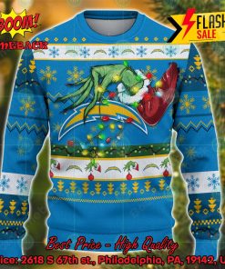 NFL Los Angeles Chargers Grinch Hand Christmas Light Ugly Christmas Sweater