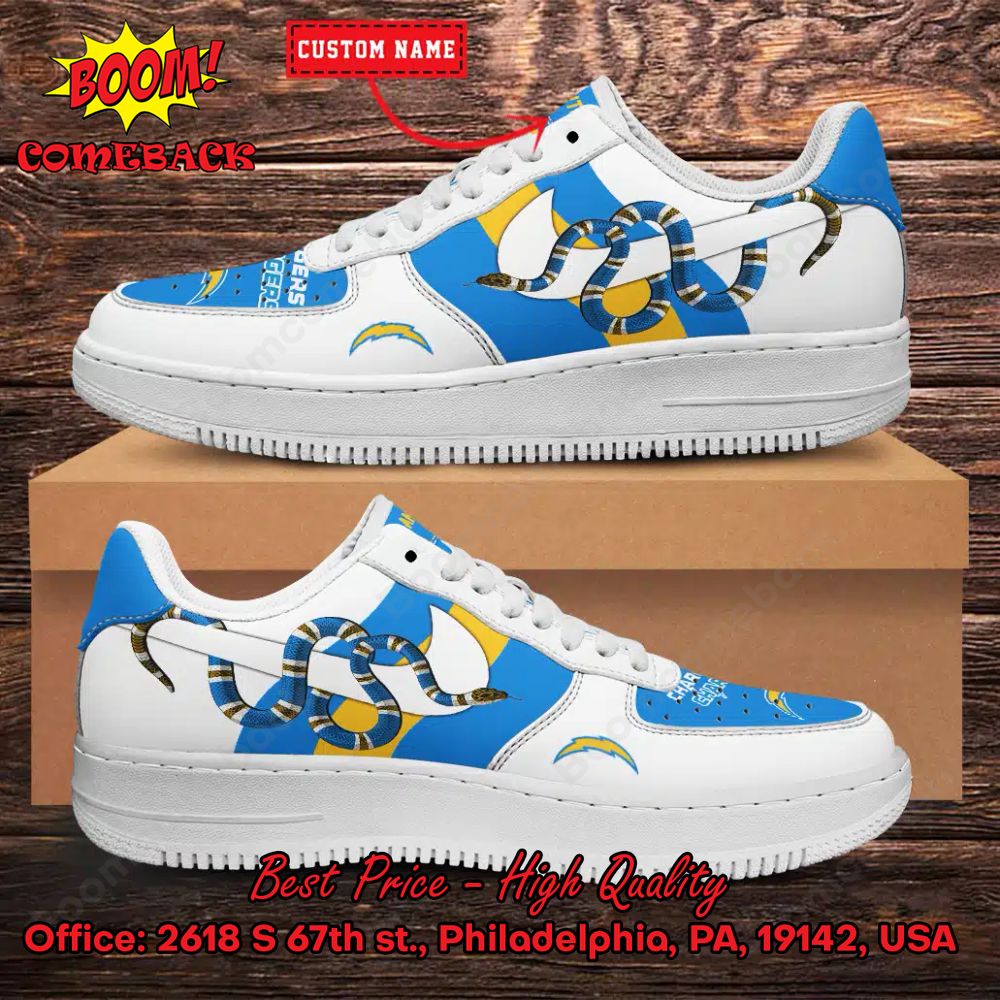 NFL Los Angeles Chargers Gucci Snake Personalized Name Nike Air Force Sneakers