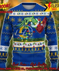 NFL Los Angeles Rams Grinch Hand Christmas Light Ugly Christmas Sweater