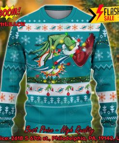 NFL Miami Dolphins Grinch Hand Christmas Light Ugly Christmas Sweater