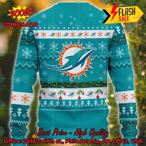 NFL Miami Dolphins Grinch Hand Christmas Light Ugly Christmas Sweater