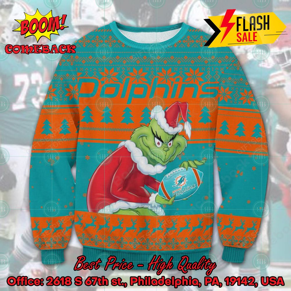 NFL Miami Dolphins Sneaky Grinch Ugly Christmas Sweater