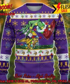 NFL Minnesota Vikings Grinch Hand Christmas Light Ugly Christmas Sweater