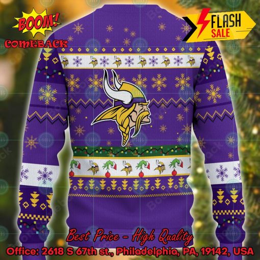 NFL Minnesota Vikings Grinch Hand Christmas Light Ugly Christmas Sweater