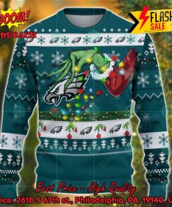 NFL Philadelphia Eagles Grinch Hand Christmas Light Ugly Christmas Sweater