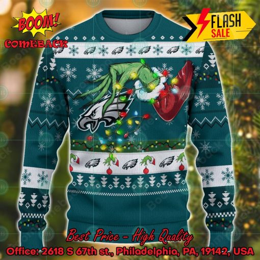 NFL Philadelphia Eagles Grinch Hand Christmas Light Ugly Christmas Sweater