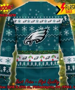 nfl philadelphia eagles grinch hand christmas light ugly christmas sweater 2 k62sc