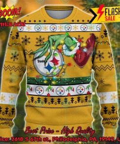 NFL Pittsburgh Steelers Grinch Hand Christmas Light Ugly Christmas Sweater