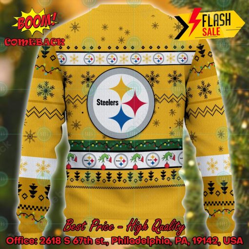 NFL Pittsburgh Steelers Grinch Hand Christmas Light Ugly Christmas Sweater