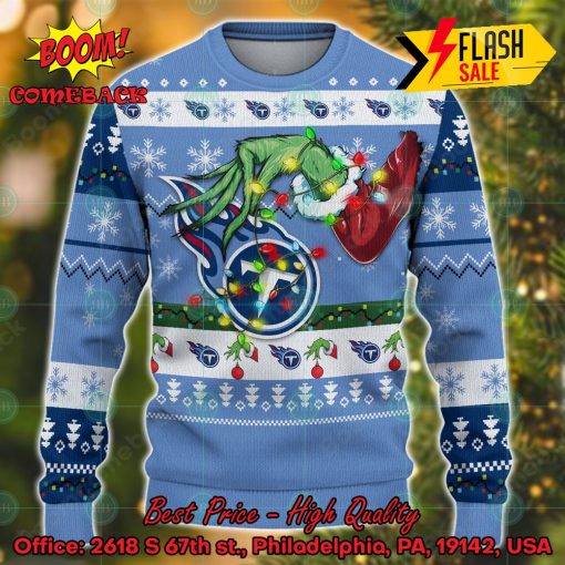 NFL Tennessee Titans Grinch Hand Christmas Light Ugly Christmas Sweater