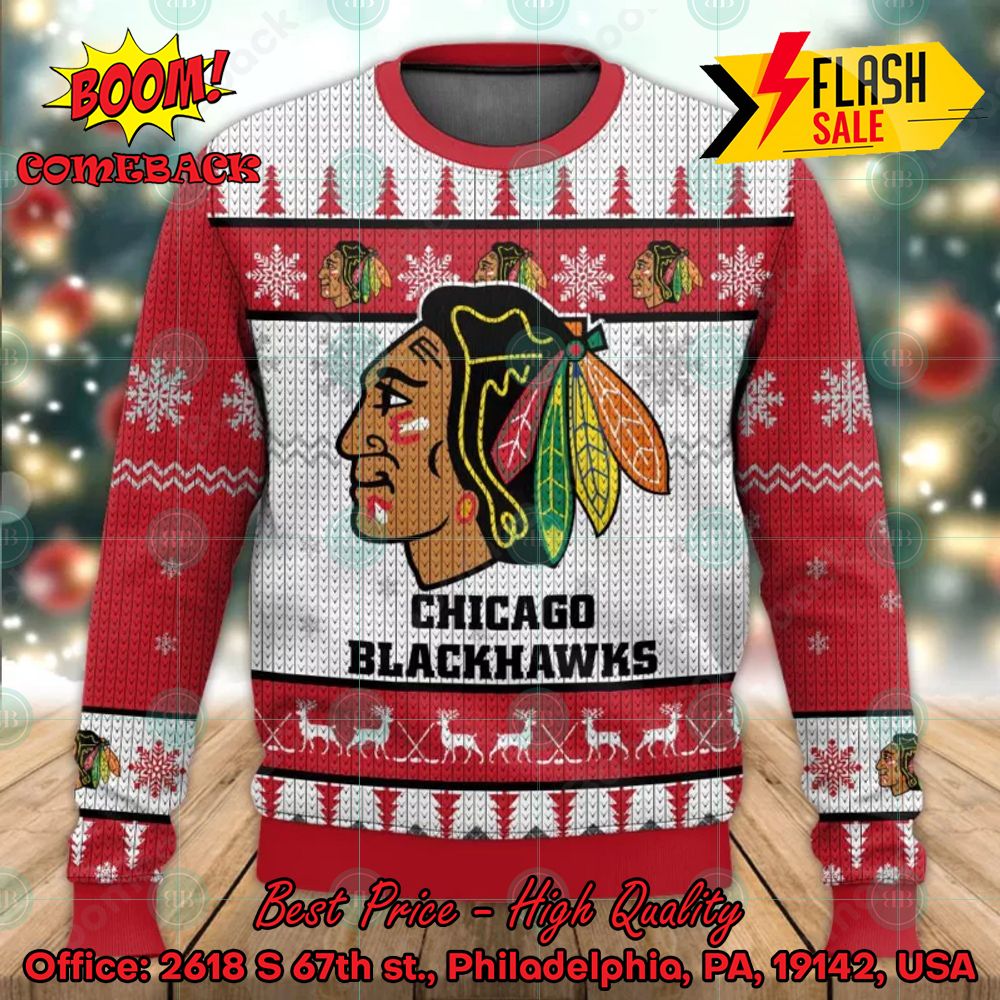 NWT NHL Official CHICAGO BLACKHAWKS Ugly Christmas Sweater Xmas
