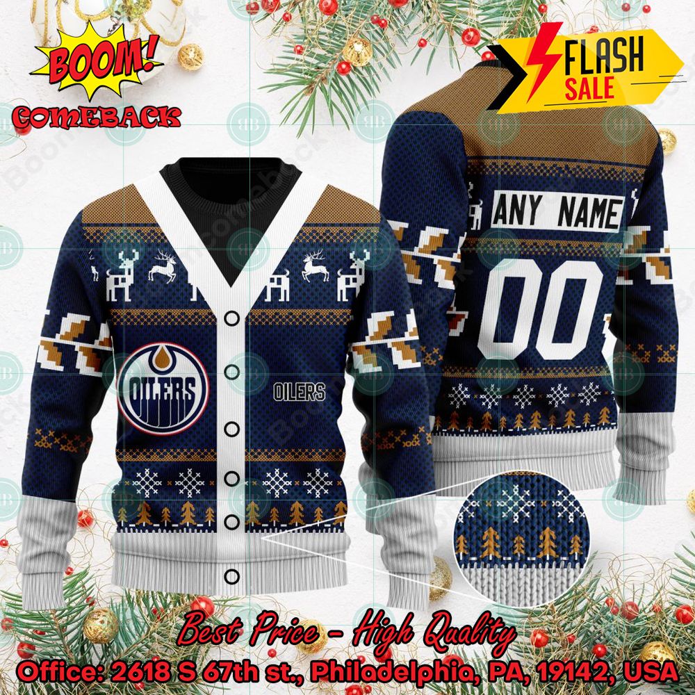 Edmonton Oilers Nhl Ice Hockey Christmas Santa Hat AOP Print 3D Ugly Sweater
