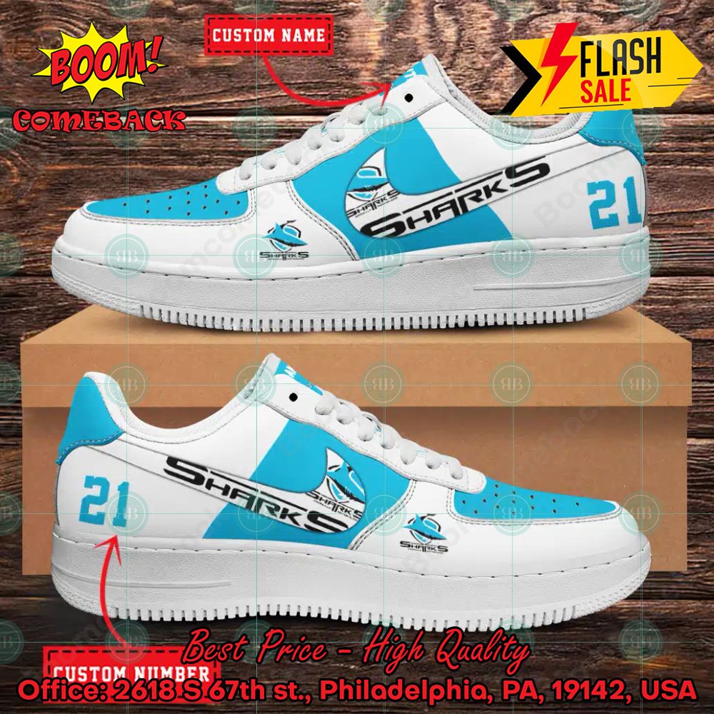 NRL Cronulla-Sutherland Sharks Personalized Nike Air Force Sneakers