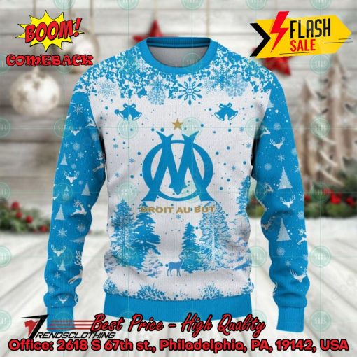 Olympique de Marseille Big Logo Pine Trees Ugly Christmas Sweater