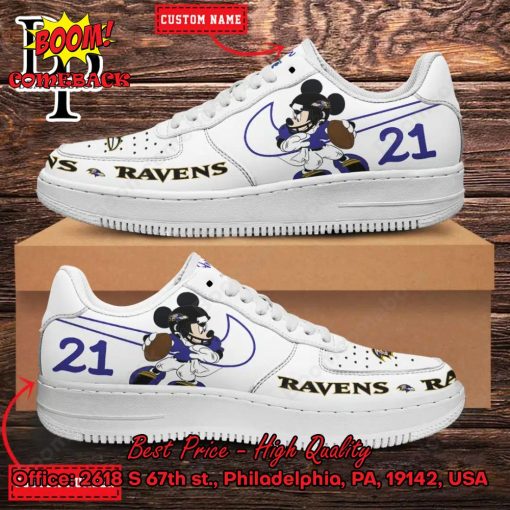 Personalized Baltimore Ravens Mickey Mouse Nike Air Force Sneakers