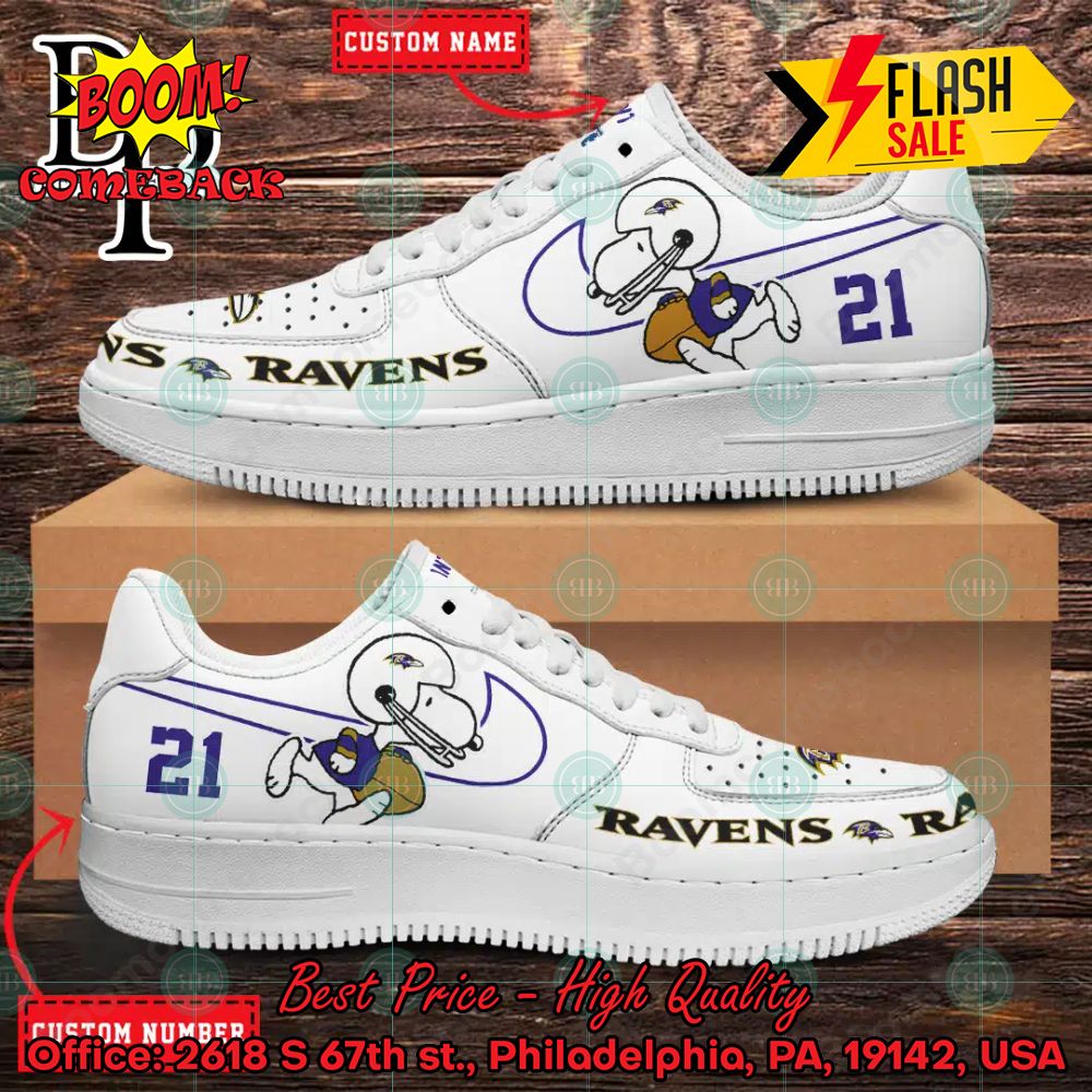 Personalized Baltimore Ravens Snoopy Nike Air Force Sneakers