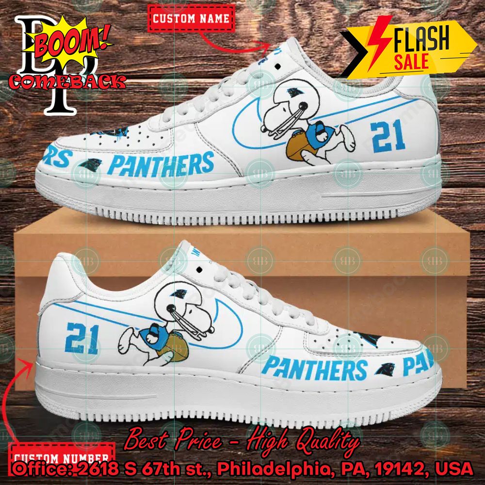 Personalized Carolina Panthers Snoopy Nike Air Force Sneakers