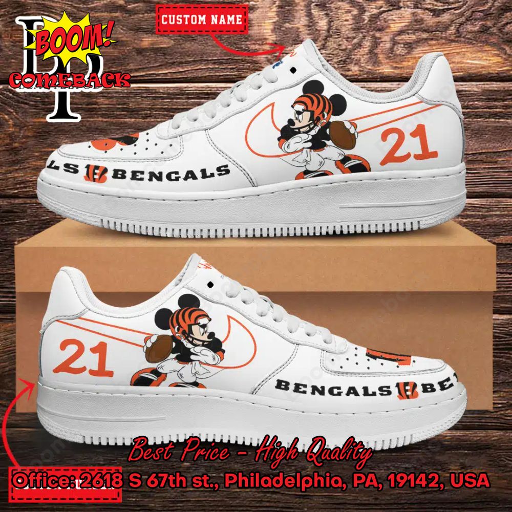 Personalized Cincinnati Bengals Mickey Mouse Nike Air Force Sneakers