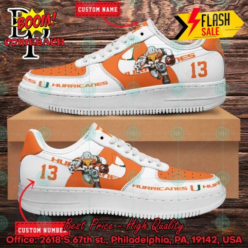Personalized Miami Hurricanes Mascot Nike Air Force Sneakers