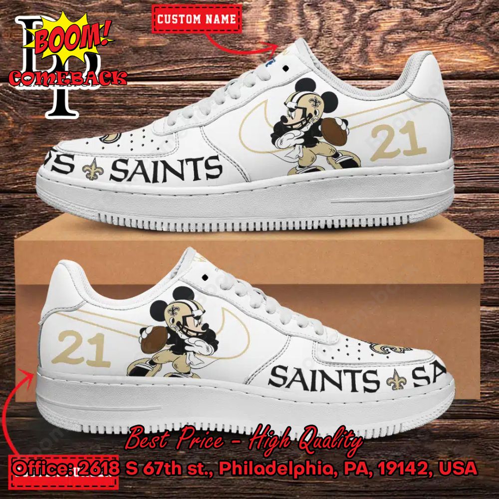 Personalized New Orleans Saints Mickey Mouse Nike Air Force Sneakers