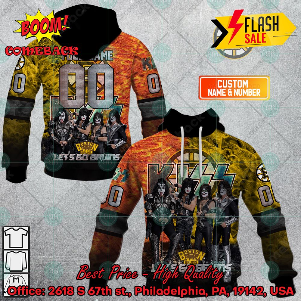 Personalized NHL Boston Bruins x Kiss Rock Band Let's Go Bruins 3D Hoodie T-shirt