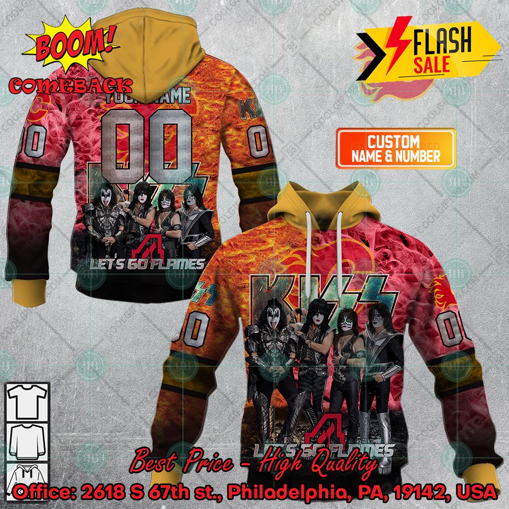 Personalized NHL Calgary Flames x Kiss Rock Band Let's Go Flames 3D Hoodie T-shirt