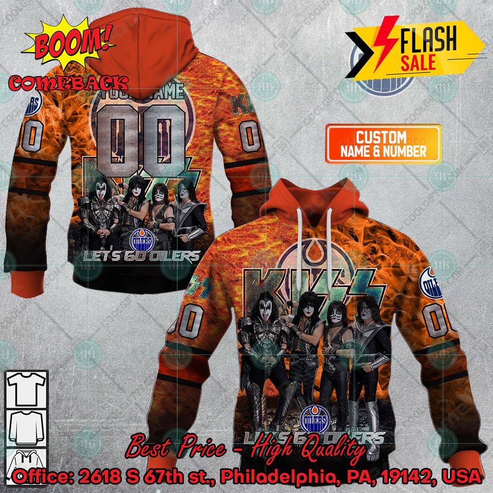 Personalized NHL Edmonton Oilers x Kiss Rock Band Let's Go Oilers 3D Hoodie T-shirt