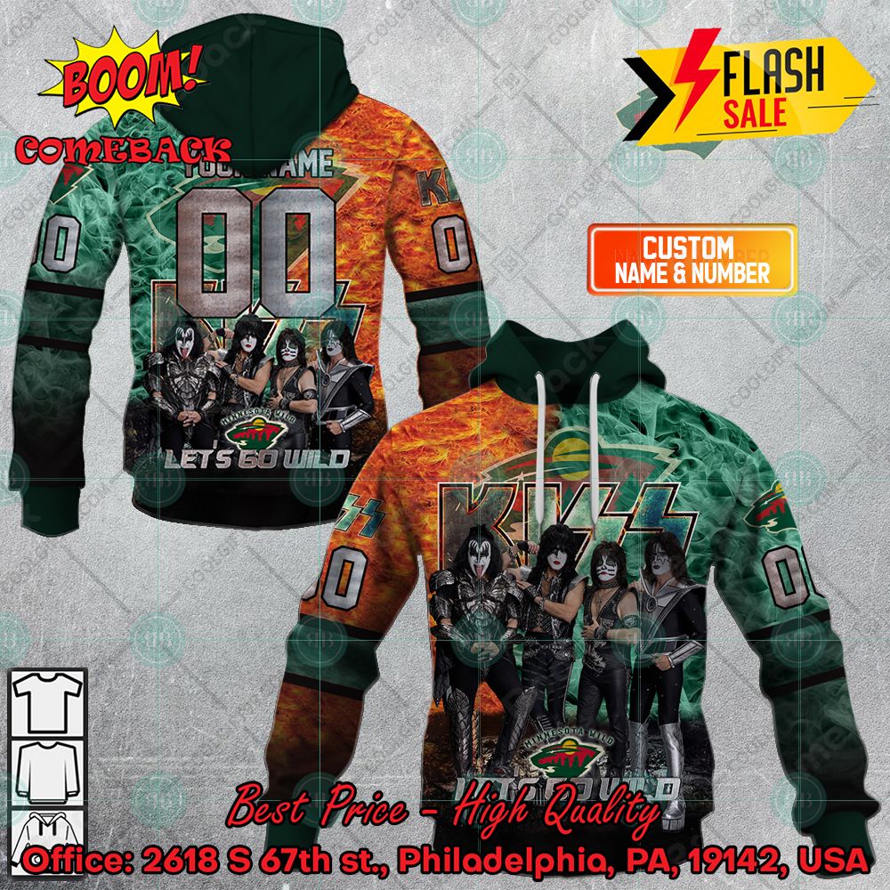 Personalized NHL Minnesota Wild x Kiss Rock Band Let's Go Wild 3D Hoodie T-shirt