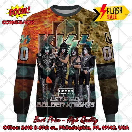 Personalized NHL Vegas Golden Knights x Kiss Rock Band Let’s Go Golden Knights 3D Hoodie T-shirt