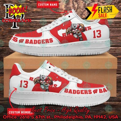 Personalized Wisconsin Badgers Mascot Nike Air Force Sneakers