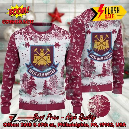 West Ham United Big Logo Pine Trees Ugly Christmas Sweater