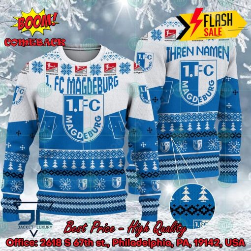 1. FC Magdeburg Stadium Personalized Name Ugly Christmas Sweater