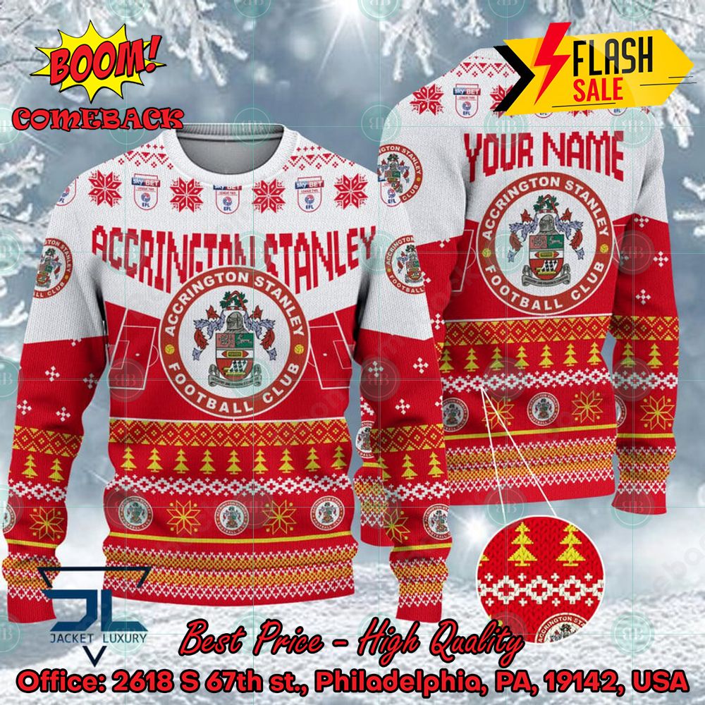 Accrington Stanley FC Big Logo Personalized Name Ugly Christmas Sweater
