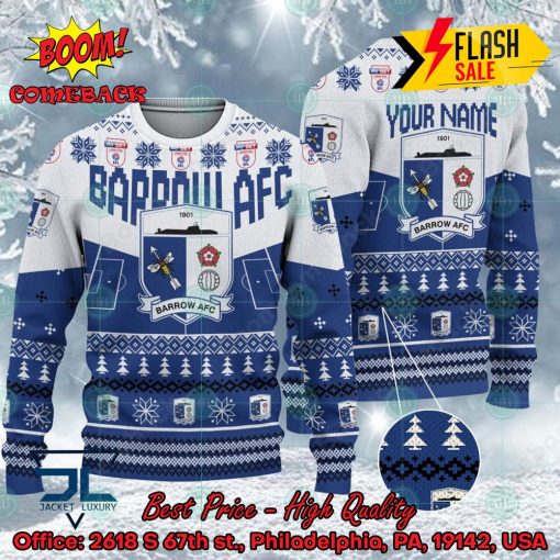 Barrow AFC Big Logo Personalized Name Ugly Christmas Sweater