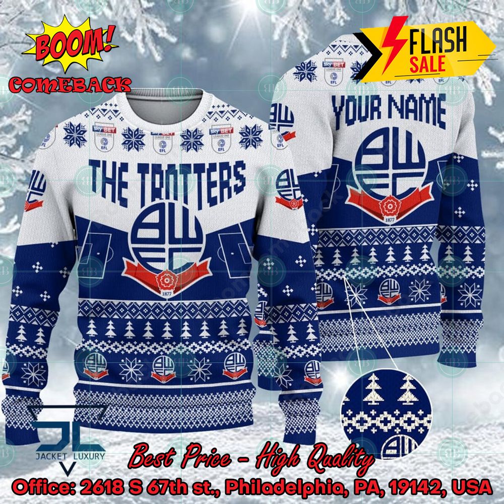 Bolton Wanderers FC Big Logo Personalized Name Ugly Christmas Sweater