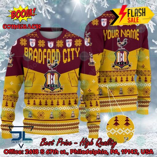 Bradford City AFC Big Logo Personalized Name Ugly Christmas Sweater