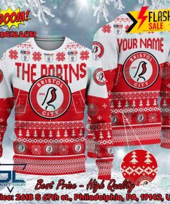 Bristol City FC Big Logo Personalized Name Ugly Christmas Sweater