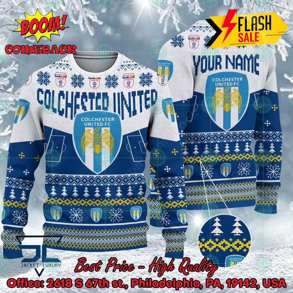 Colchester United FC Big Logo Personalized Name Ugly Christmas Sweater