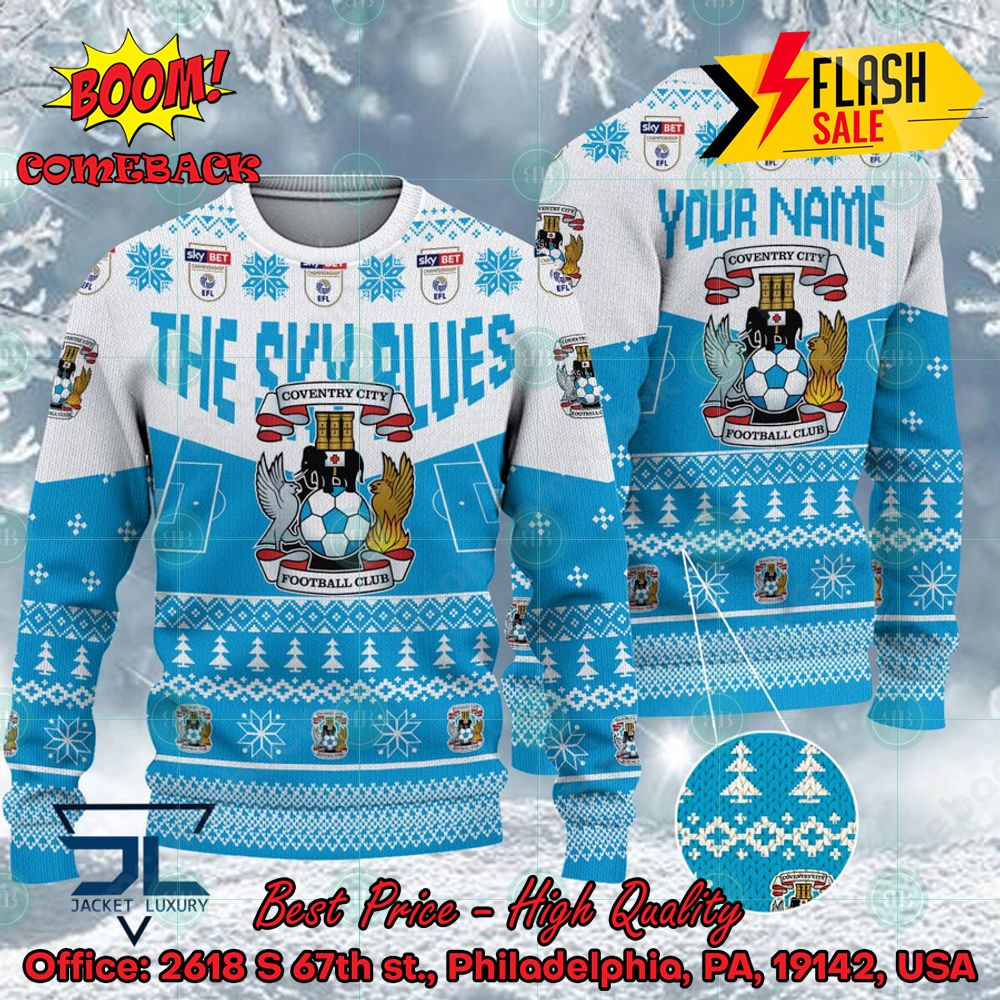 Coventry City FC Big Logo Personalized Name Ugly Christmas Sweater