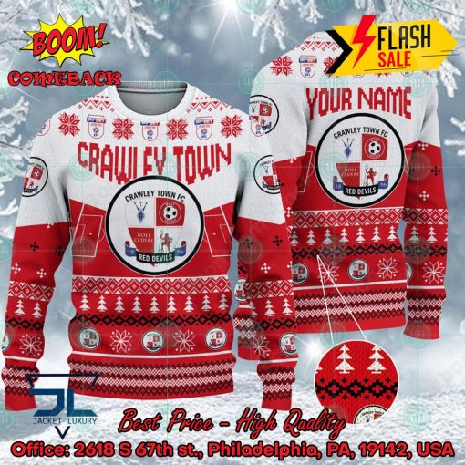 Crawley Town FC Big Logo Personalized Name Ugly Christmas Sweater