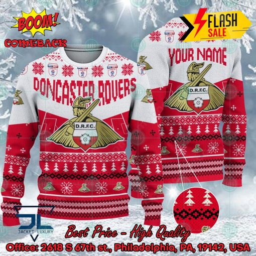 Doncaster Rovers FC Big Logo Personalized Name Ugly Christmas Sweater