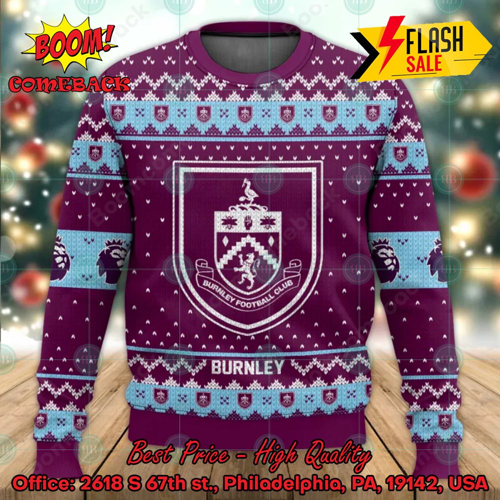 EPL 2023 Burnley FC Big Logo Ugly Christmas Sweater