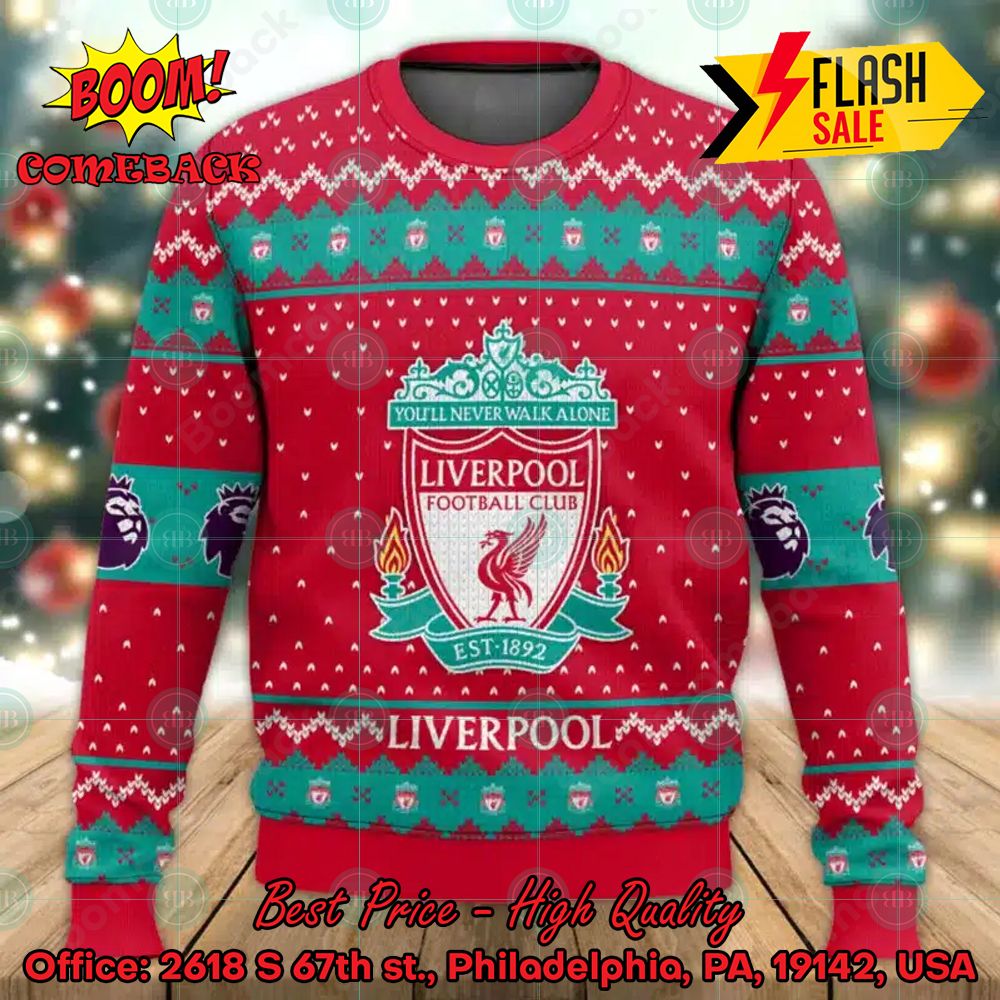 EPL 2023 Liverpool Big Logo Ugly Christmas Sweater