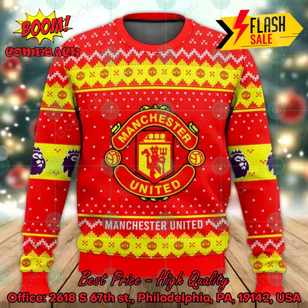 EPL 2023 Manchester United Big Logo Ugly Christmas Sweater