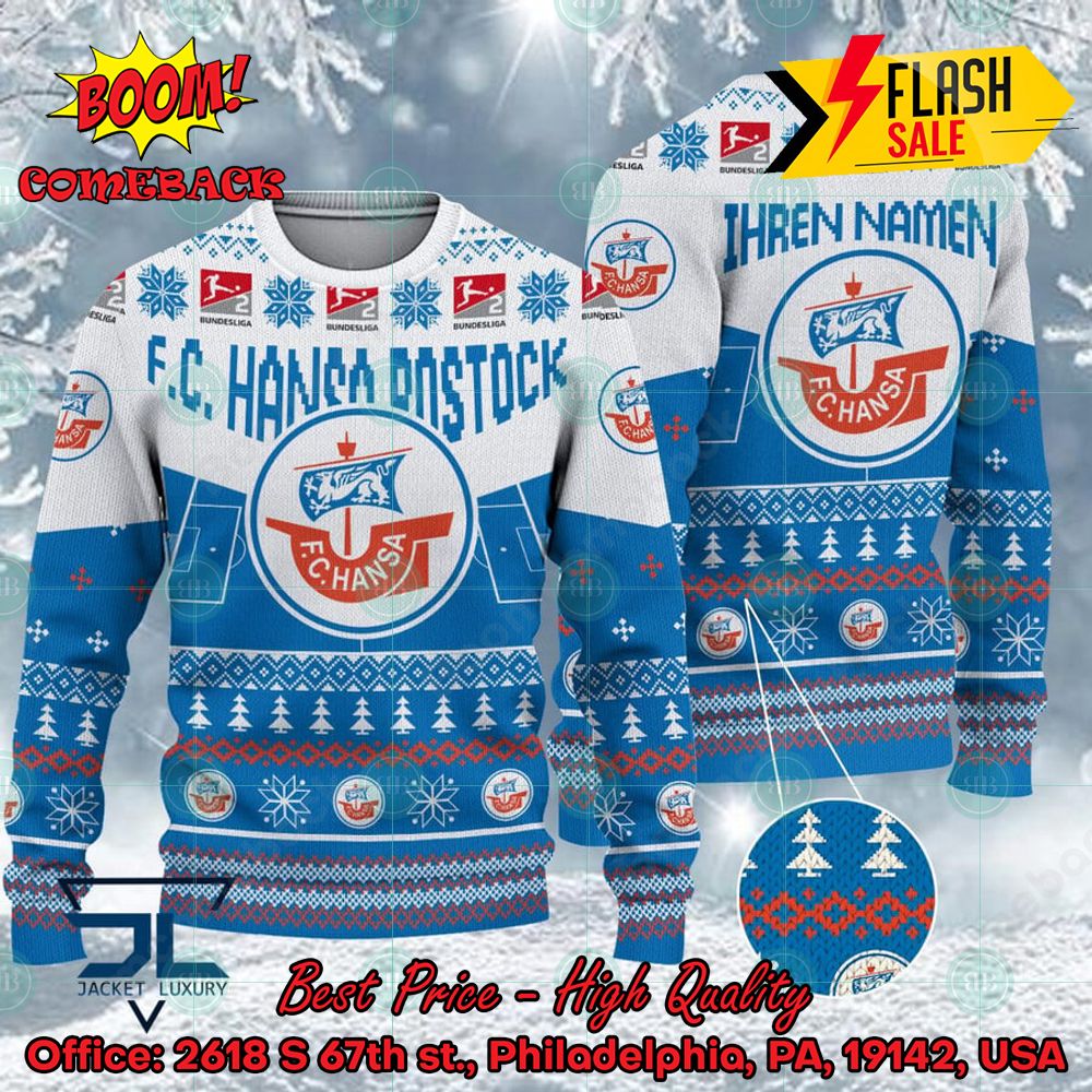 FC Hansa Rostock Stadium Personalized Name Ugly Christmas Sweater