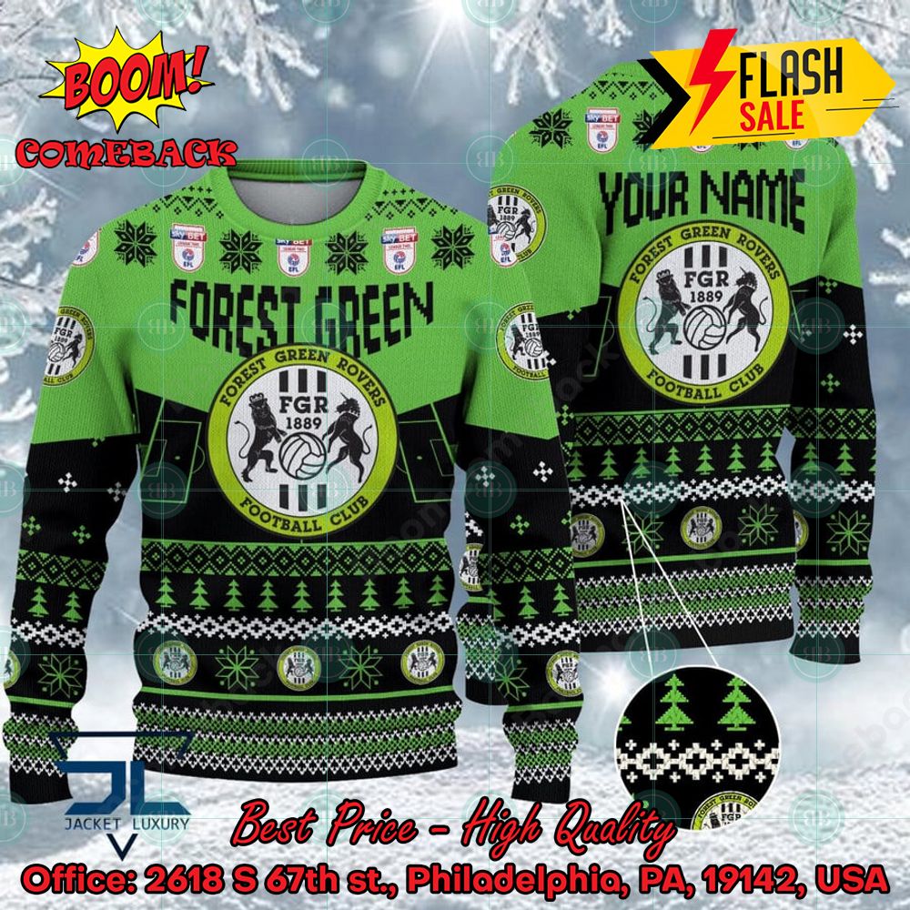 Forest Green Rovers FC Big Logo Personalized Name Ugly Christmas Sweater